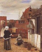 Pieter de Hooch A Woman and her Maid in a Coutyard (mk08) oil painting reproduction
